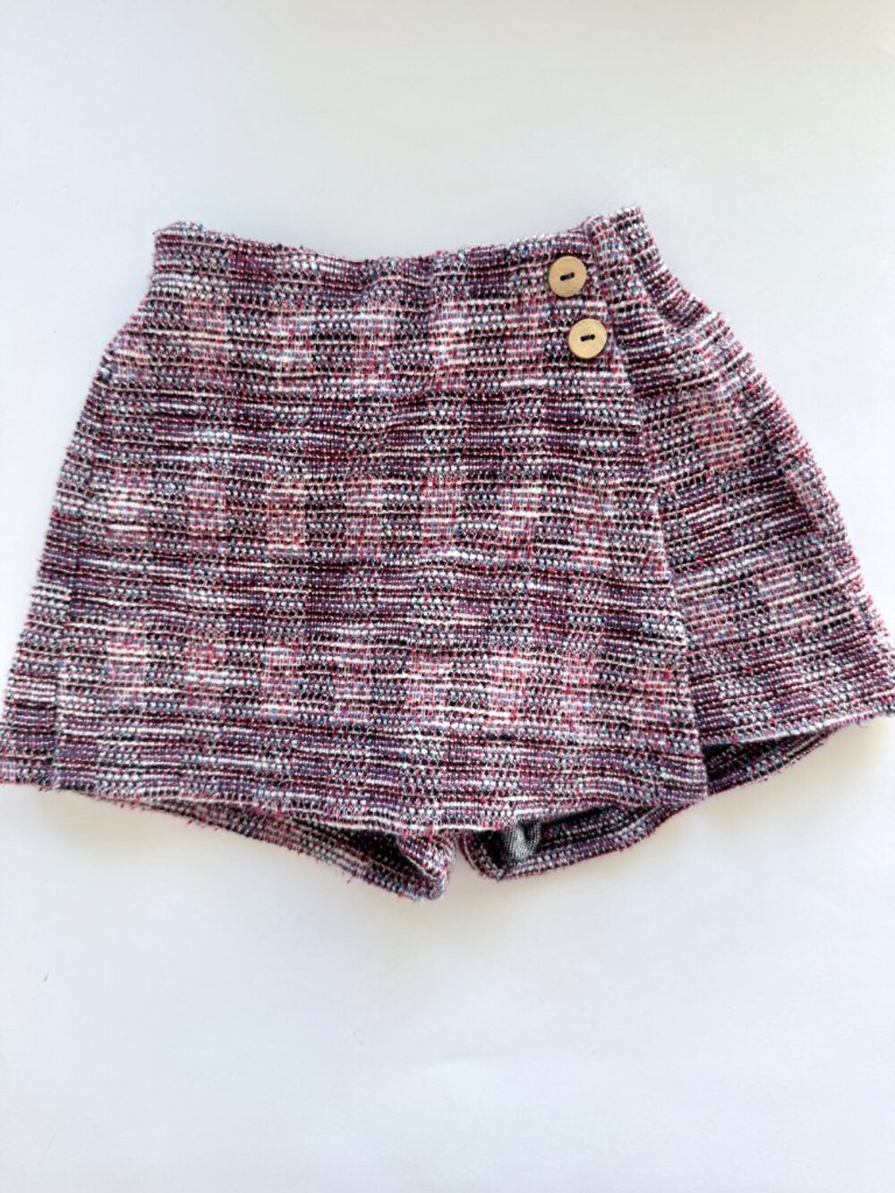Zara Kids Girls Bouclé Tweed Skort Sz 3-4Y 104cm Burgundy Blue Fall Winter